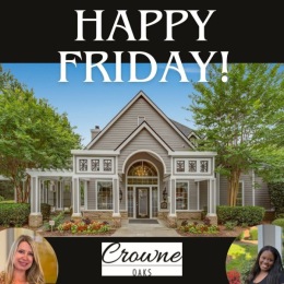 a happy friday poster with a building on it